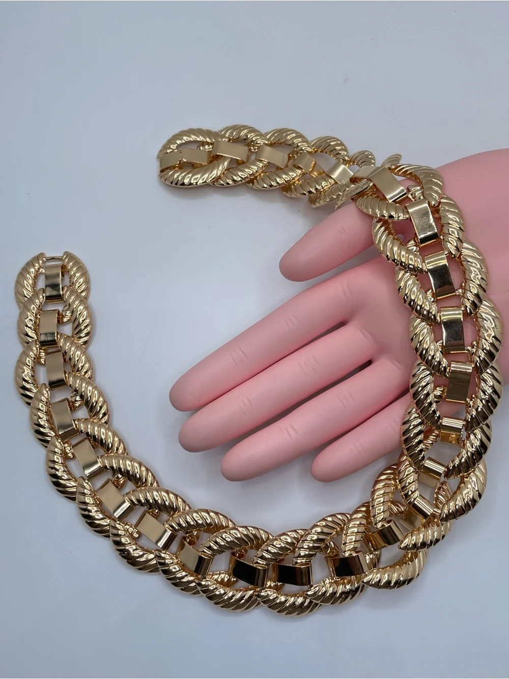 Gold Chunky Chain Link Statement Necklace Bold Modern Runway Textured